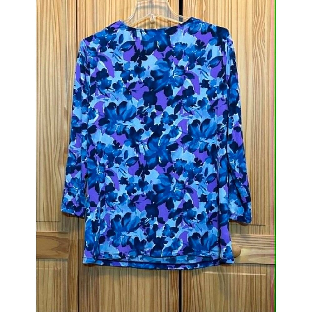 Womens XLg Jones New York Cowl Neck Blue Floral Top EUC - Picture 2 of 5